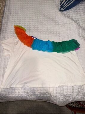 QUEEN OF SPARKLES White Short Sleeve Top with Rainbow Ruffle